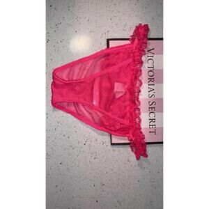 VINTAGE VICTORIAS SECRET NEON PINK FRILLY BIKINI PANTIES sz L